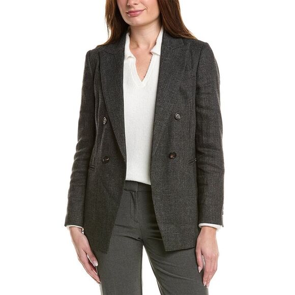 Brunello Cucinelli Jackets & Blazers - Brunello Cucinelli Womens Linen & Wool-Blend Blazer, Grey